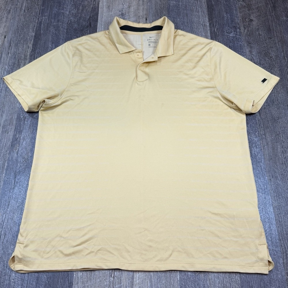 Nike Tiger Woods Dri-FIT Golf Polo Shirt Mens XL Yellow Striped Standard Fit
